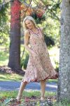 Womens, midi, Flamenco Dress, sleeveless, 100% Cotton, hand block print. Sepia floral - Radha.