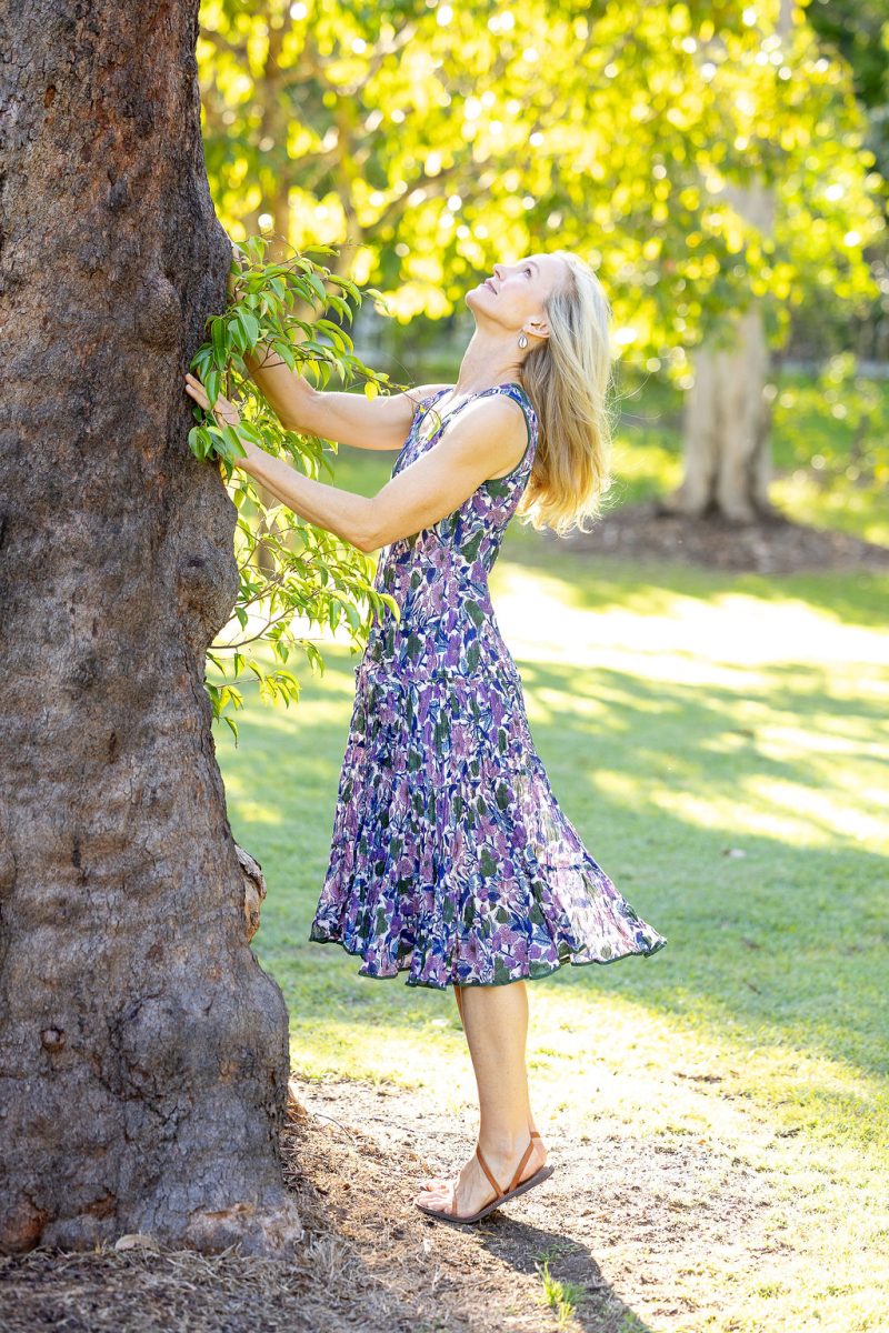 Womens, midi, Flamenco Dress, sleeveless, 100% Cotton, hand block print. Tones of violet & purple - Violetta.