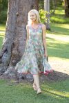 Womens, midi, Flamenco Dress, sleeveless, 100% Cotton, hand block print. Leafy Green & Pink - Raya