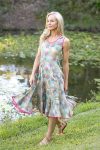 Womens, midi, Flamenco Dress, sleeveless, 100% Cotton, hand block print. Leafy Green & Pink - Raya