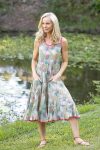 Womens, midi, Flamenco Dress, sleeveless, 100% Cotton, hand block print. Leafy Green & Pink - Raya