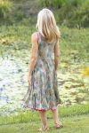 Womens, midi, Flamenco Dress, sleeveless, 100% Cotton, hand block print. Leafy Green & Pink - Raya