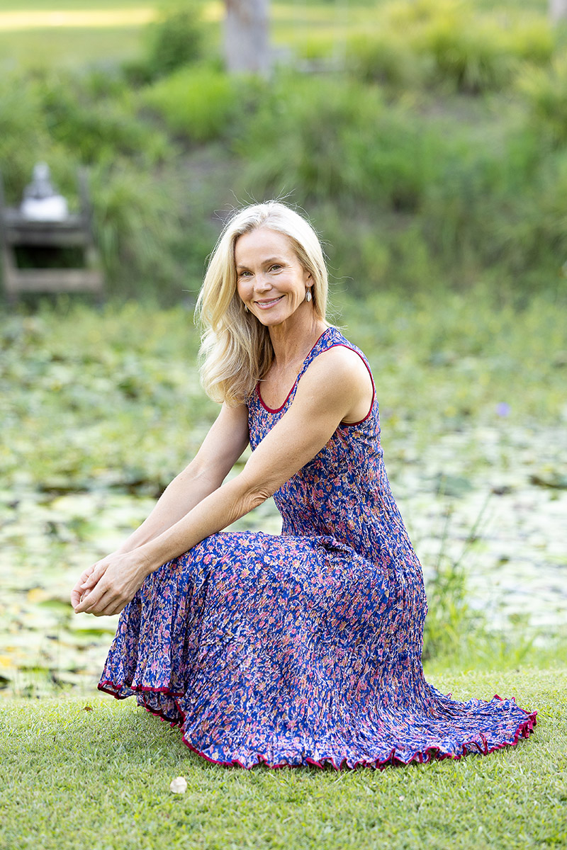 Womens, midi, Flamenco Dress, sleeveless, 100% Cotton, hand block print. Fine florals on Royal Blue - Demi