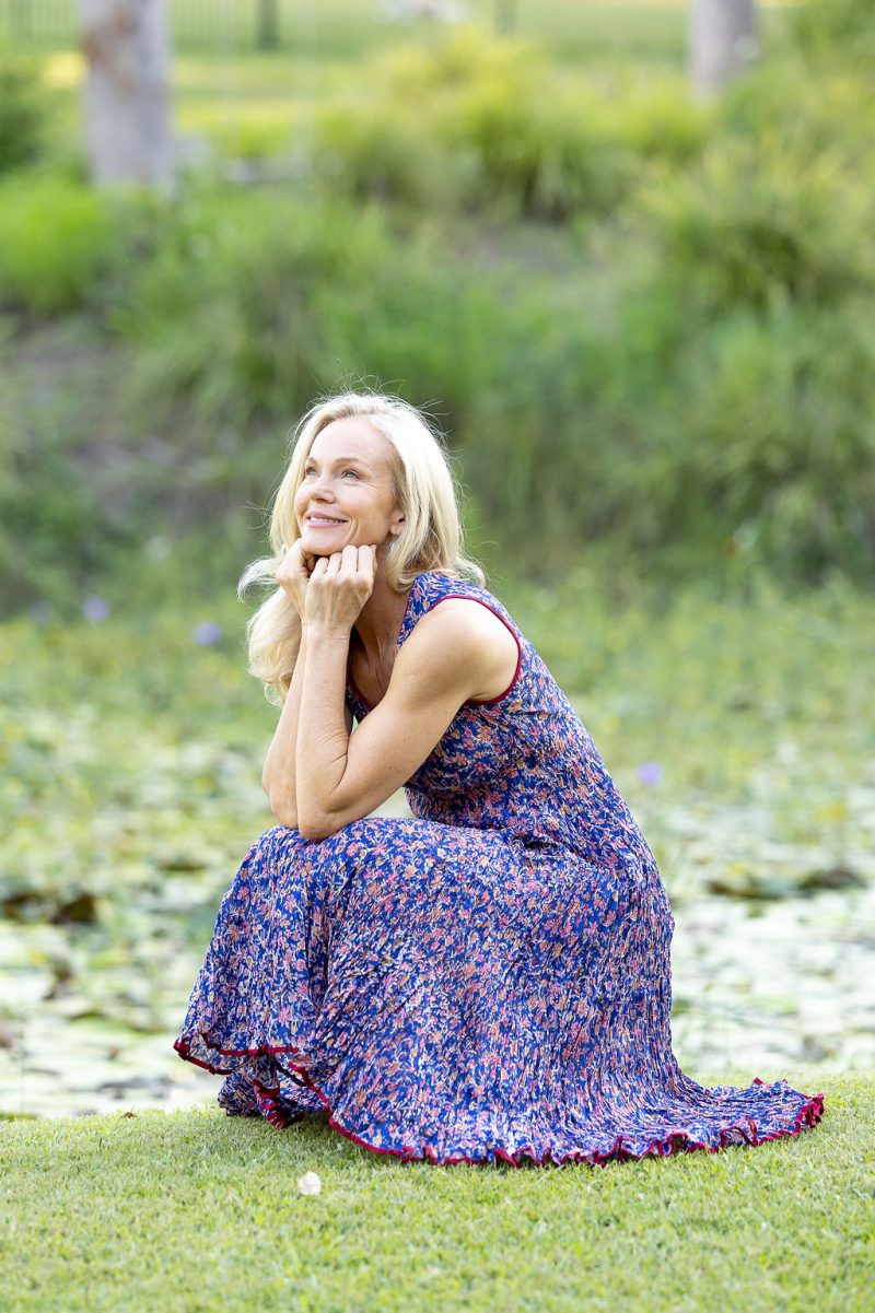 Womens, midi, Flamenco Dress, sleeveless, 100% Cotton, hand block print. Fine florals on Royal Blue - Demi