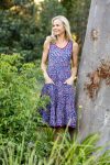 Womens, midi, Flamenco Dress, sleeveless, 100% Cotton, hand block print. Fine florals on Royal Blue - Demi