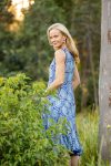 Womens, midi, Flamenco Dress, sleeveless, 100% Cotton, hand block print. Tones of blue, Topaz.