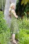 Womens, midi, Flamenco Dress, sleeveless, 100% Cotton, hand block print. Sepia & Green, Verde Sol.