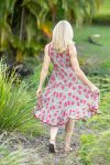 Womens, midi, Flamenco Dress, sleeveless, 100% Cotton, hand block print. Pink floral, Zinnia.