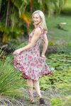 Womens, midi, Flamenco Dress, sleeveless, 100% Cotton, hand block print. Pink floral, Zinnia.