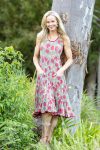 Womens, midi, Flamenco Dress, sleeveless, 100% Cotton, hand block print. Pink floral, Zinnia.