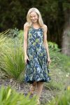 Womens, midi, Flamenco Dress, sleeveless, 100% Cotton, hand block print. Natural blue with yellow - Indigo Limoncello