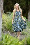 Womens, midi, Flamenco Dress, sleeveless, 100% Cotton, hand block print. Natural blue with yellow - Indigo Limoncello