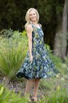 Womens, midi, Flamenco Dress, sleeveless, 100% Cotton, hand block print. Natural blue with yellow - Indigo Limoncello