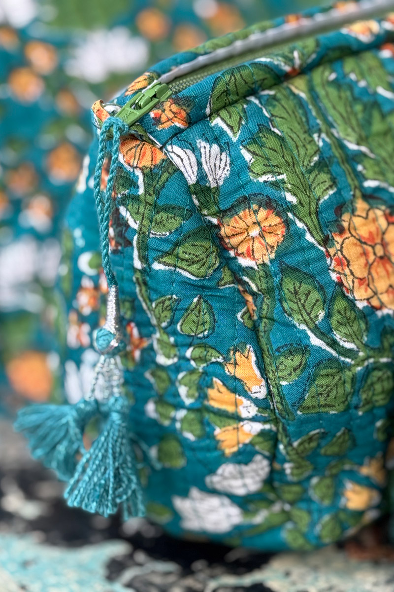 Wash Bags, accessories, Hand block prints, plastic lined with inside - Spruce