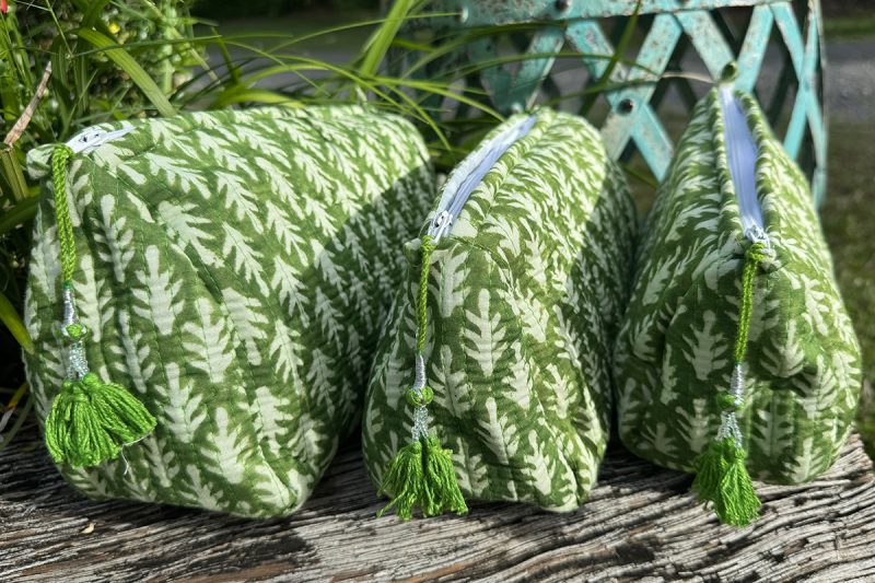 Wash Bags, accessories, Hand block prints, plastic lined with inside - Fern