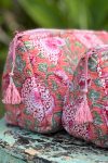 Wash Bags, accessories, Hand block prints, plastic lined with inside - Coral