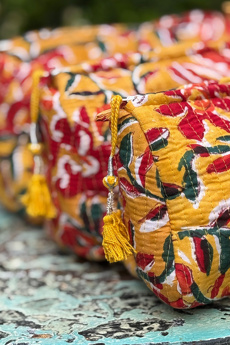 Wash Bags, accessories, Hand block prints, plastic lined with inside pockets. Small, Medium and Large. Solara