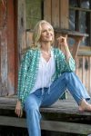 Womens, Lotus Jacket, full sleeve, 100% cotton, hand block print. In a Green Lotus print - Jade