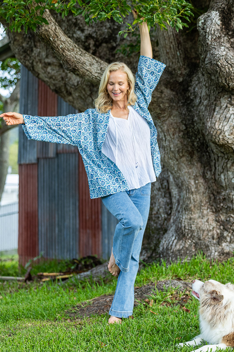 Womens, Lotus Jacket, full sleeve, 100% cotton, hand block print. Paisley print - Blue Henna