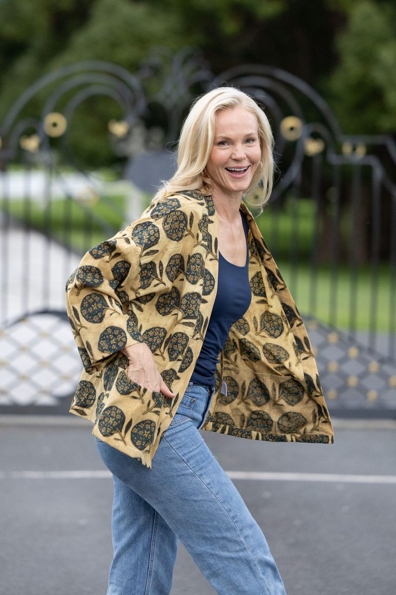 Womens, Lotus Jacket, full sleeve, 100% cotton, hand block print. Natural dye, figs on sepia - Harvest.