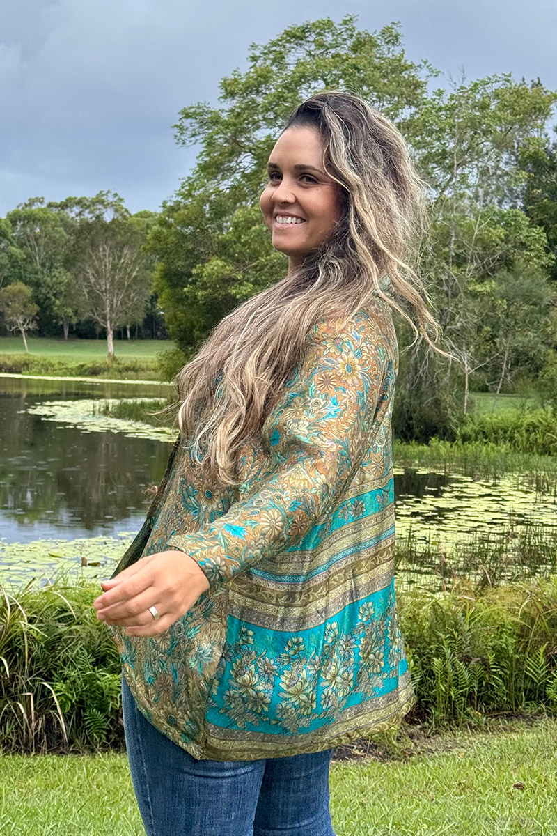 Womens, Vintage Sari Amira blouse, Silk, Earthy Green, Myrtle