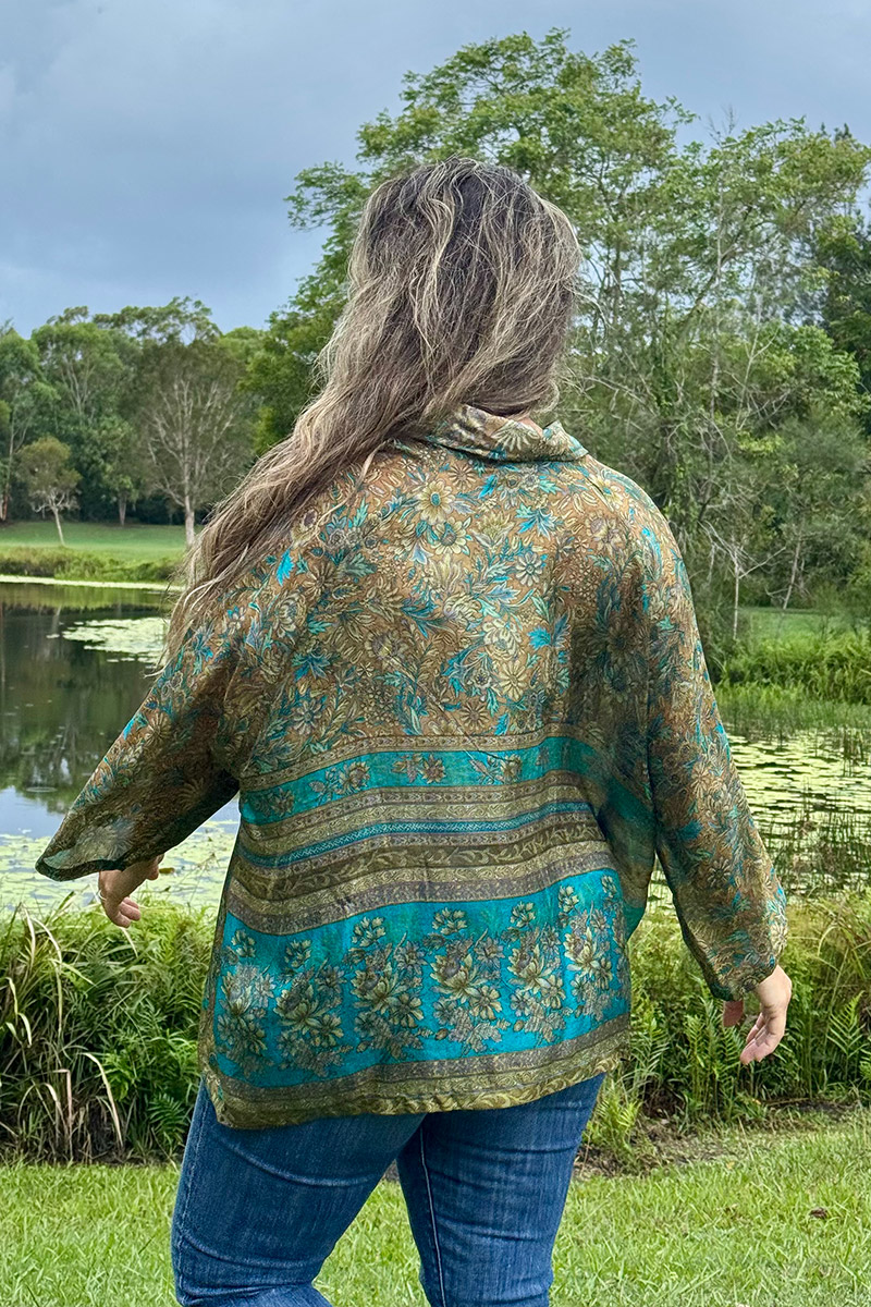 Womens, Vintage Sari Amira blouse, Silk, Earthy Green, Myrtle