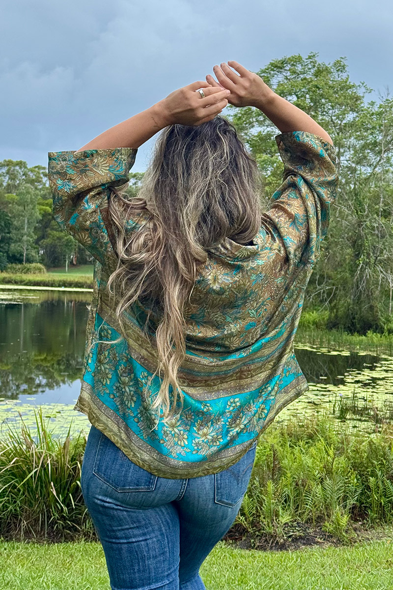 Womens, Vintage Sari Amira blouse, Silk, Earthy Green, Myrtle