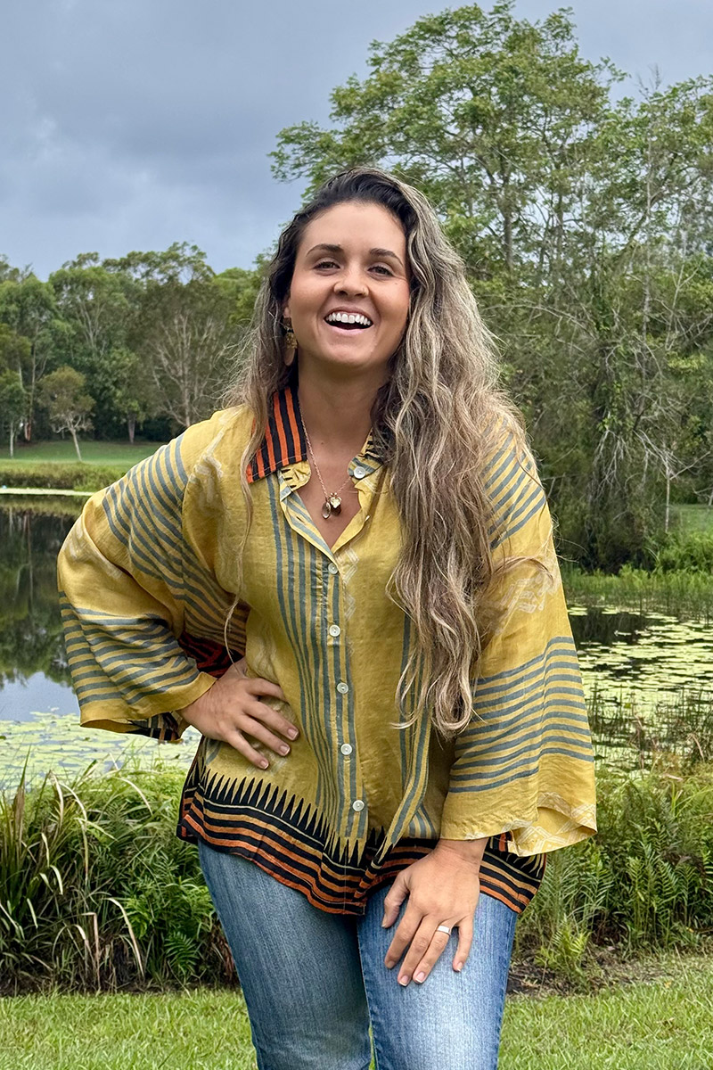 Womens, Vintage Sari Amira blouse, Silk, Yellow & Ocre stripes, Tuscan