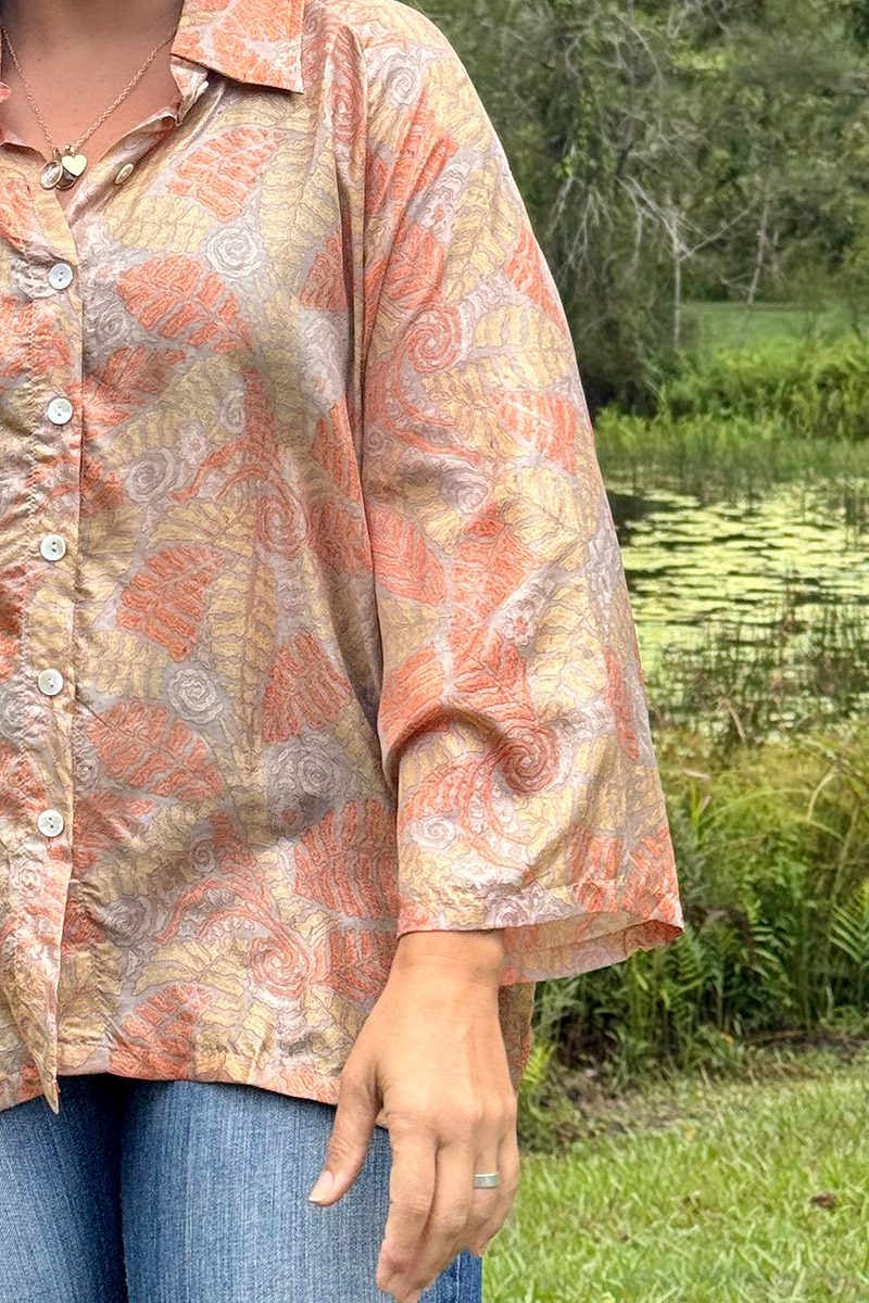 Womens, Vintage Sari Amira blouse, Silk, Apricot tones, Coral