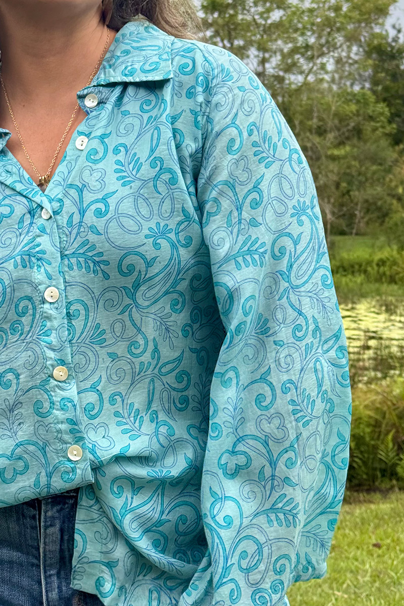 Womens, Vintage Sari Amira blouse, Silk, Clear Blue, Capri