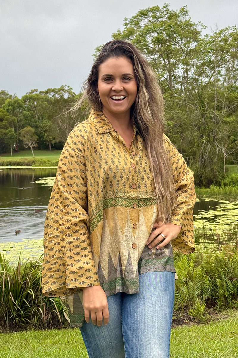 Womens, Vintage Sari Amira blouse, wool/silk, Golden shades, Gold Dust