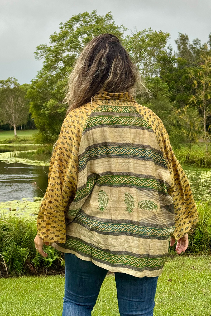 Womens, Vintage Sari Amira blouse, wool/silk, Golden shades, Gold Dust