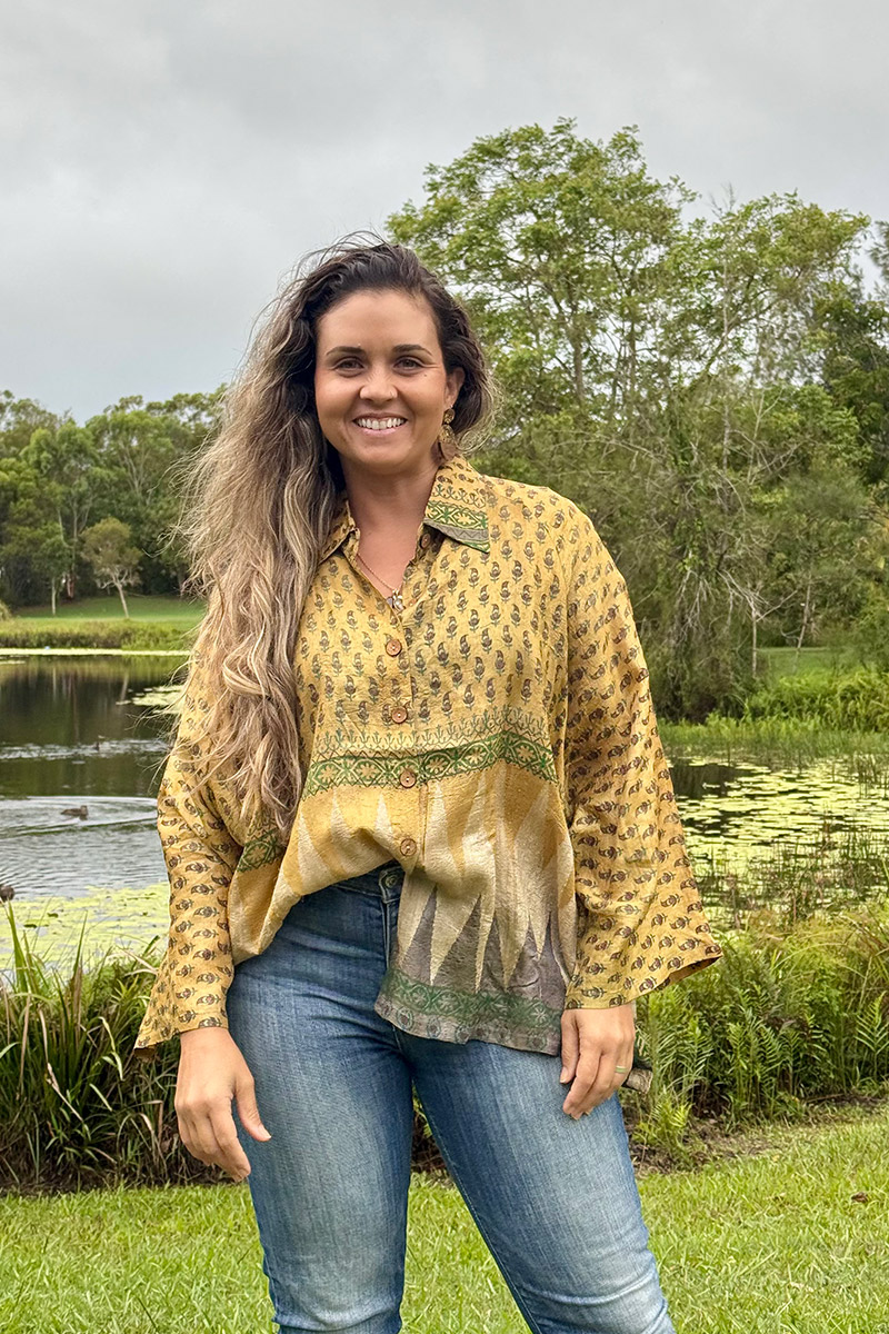 Womens, Vintage Sari Amira blouse, wool/silk, Golden shades, Gold Dust