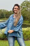 Womens, Vintage Sari Amira blouse, wool/silk, indigo blue, Indigo Fossil