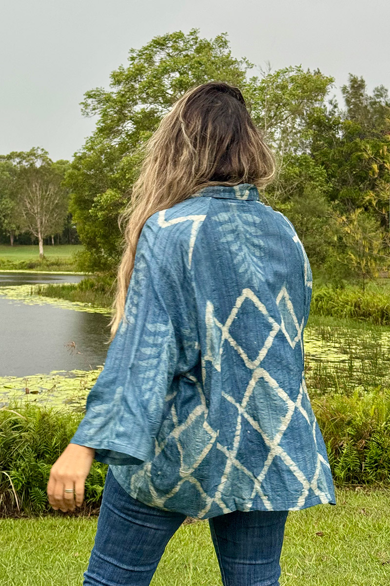 Womens, Vintage Sari Amira blouse, wool/silk, indigo blue, Indigo Fossil