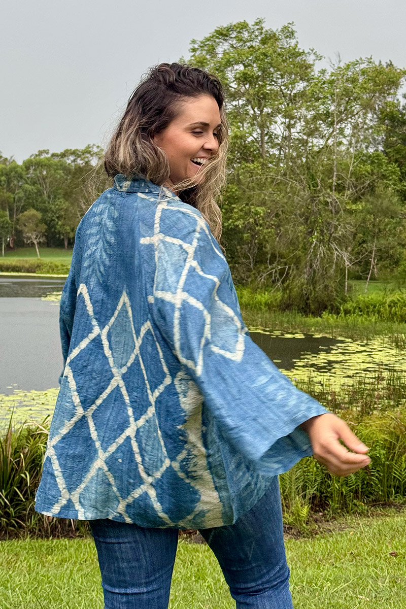 Womens, Vintage Sari Amira blouse, wool/silk, indigo blue, Indigo Fossil