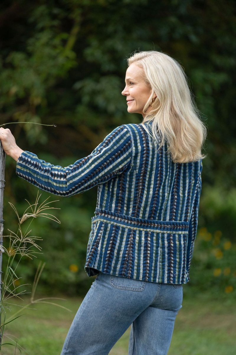 Womens, Tilbra Jacket, long sleeve, 100% cotton corduroy, hand block print. In natural earthy forest tones. Lazulite