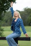 Womens, Tilbra Jacket, long sleeve, 100% cotton corduroy, hand block print. In natural Indigo Lila